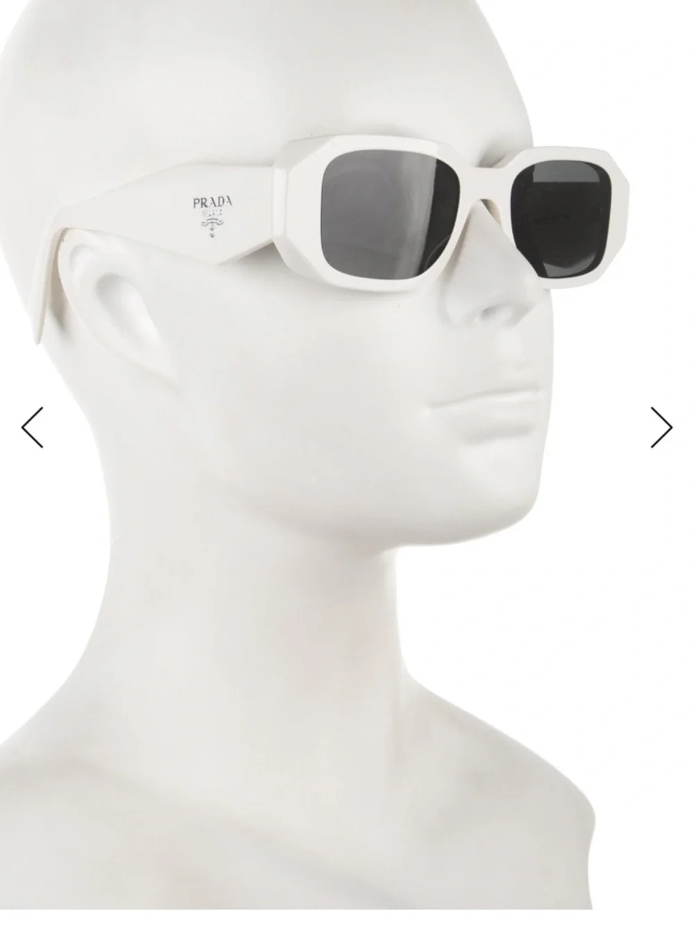 Prada White Rectangular Sunglasses with Black Lenses and Logo Detail